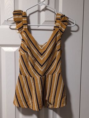 Monteau Yellow Striped Peplum Top